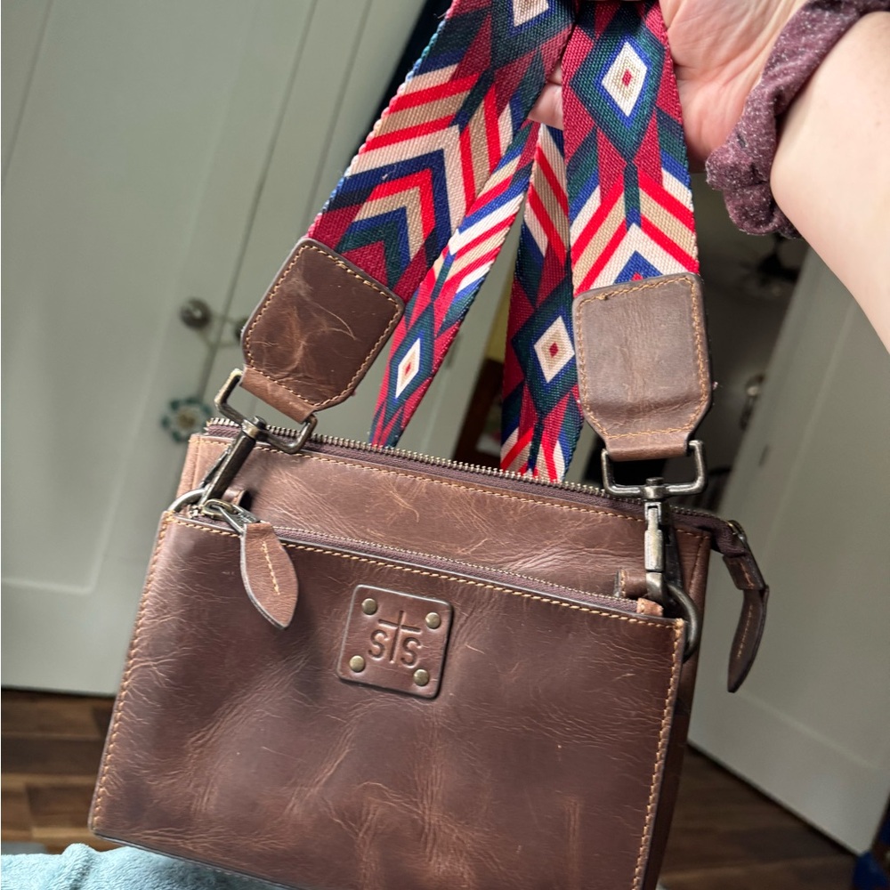 STS Ranchwear Brown Leather Belt Bag with Patterned Strap